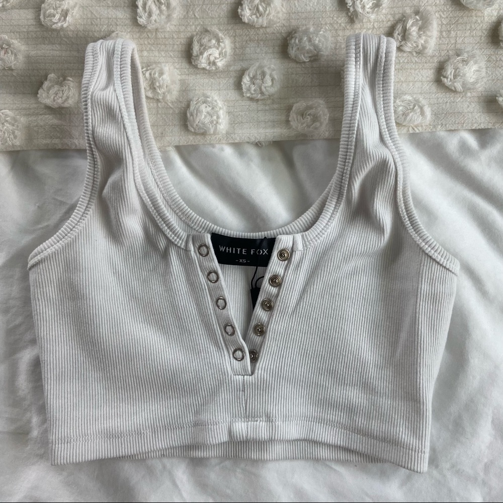White Fox White Button Crop Tank